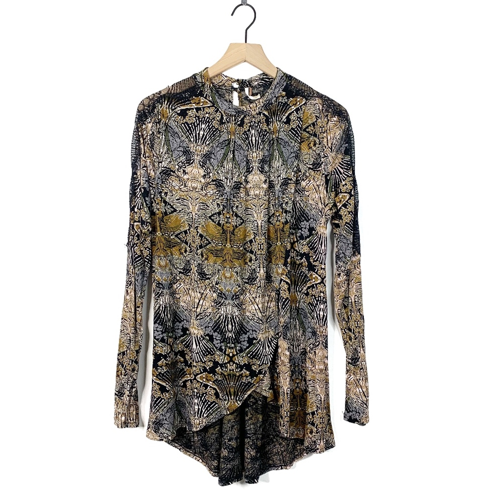 Free People Nouveau Draped Lace Tunic Blouse Large